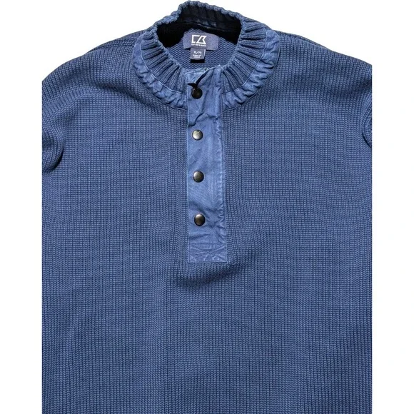 Cutter & Buck Blue‎ Cotton Sweater XL Chunky Knit Elbow Patch - Picture 2 of 13